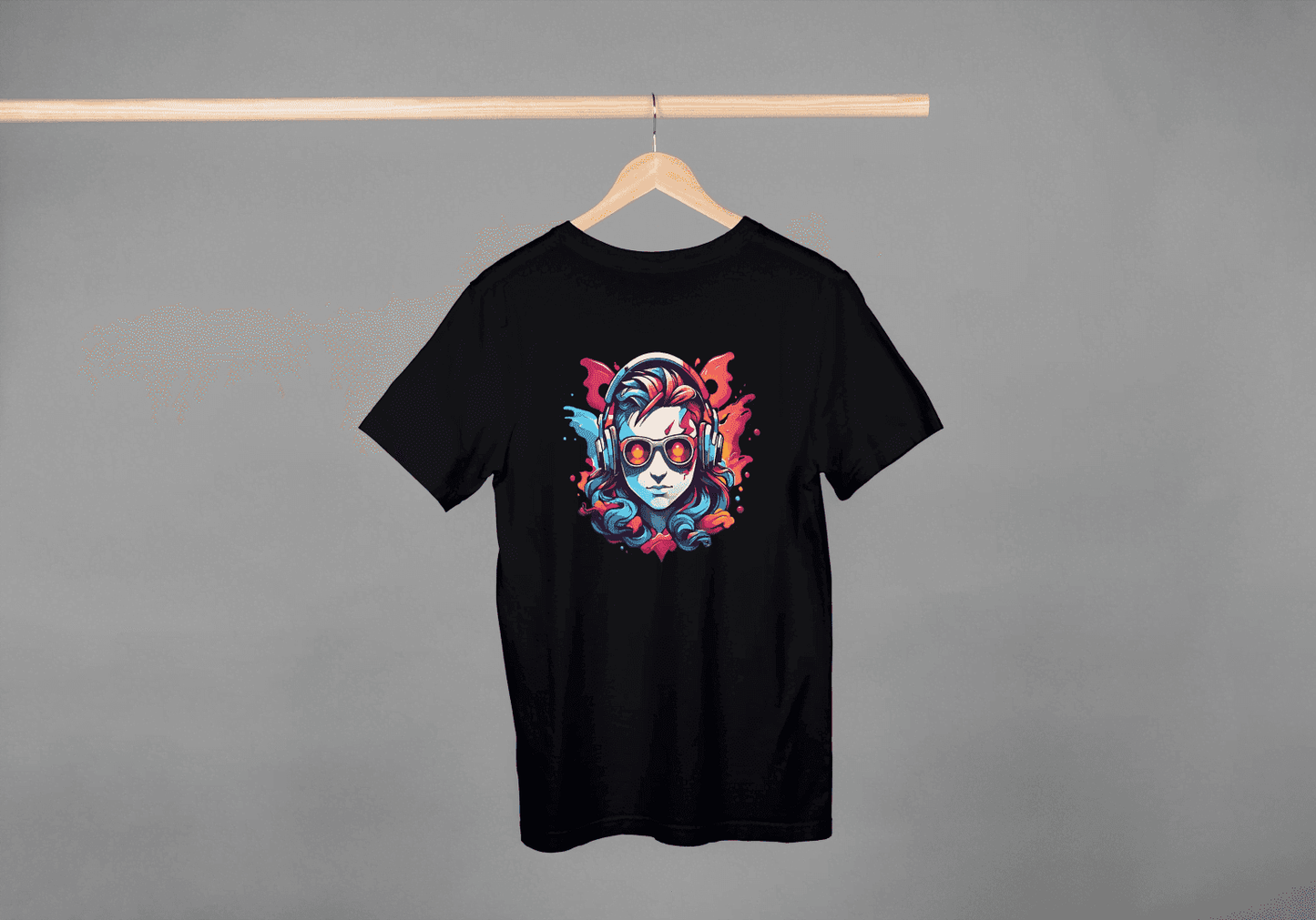 Vibrant Headphones Skull: Urban DJ Graphic Tee - Essentia Attire