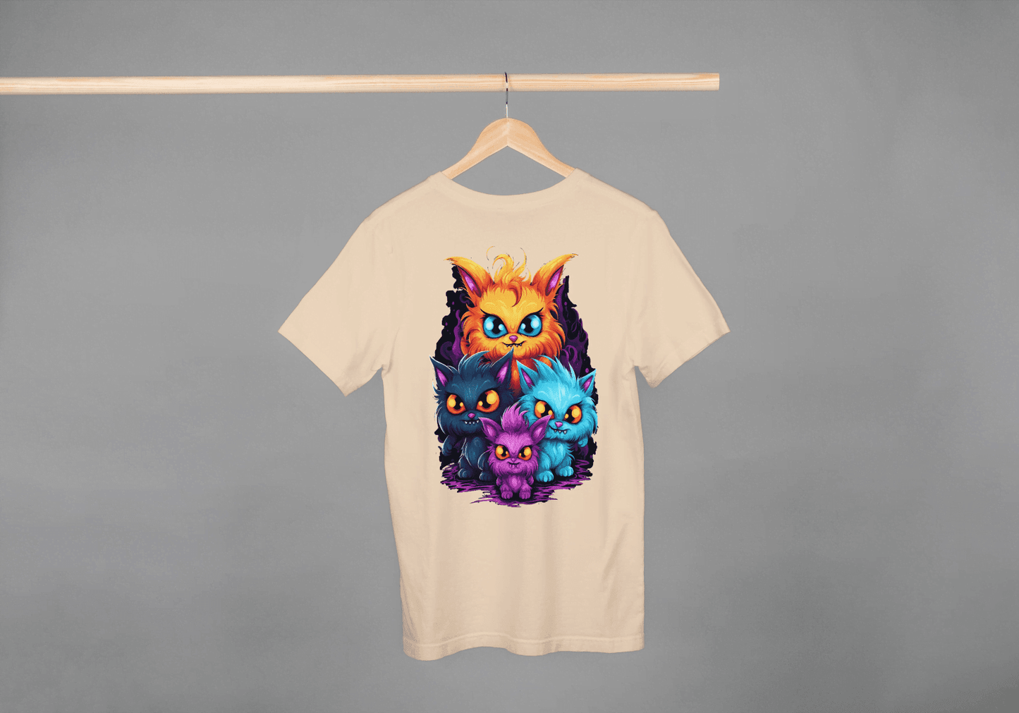 Vibrant Fantasy Cat Family: Cute Magical Kittens Tee - Essentia Attire