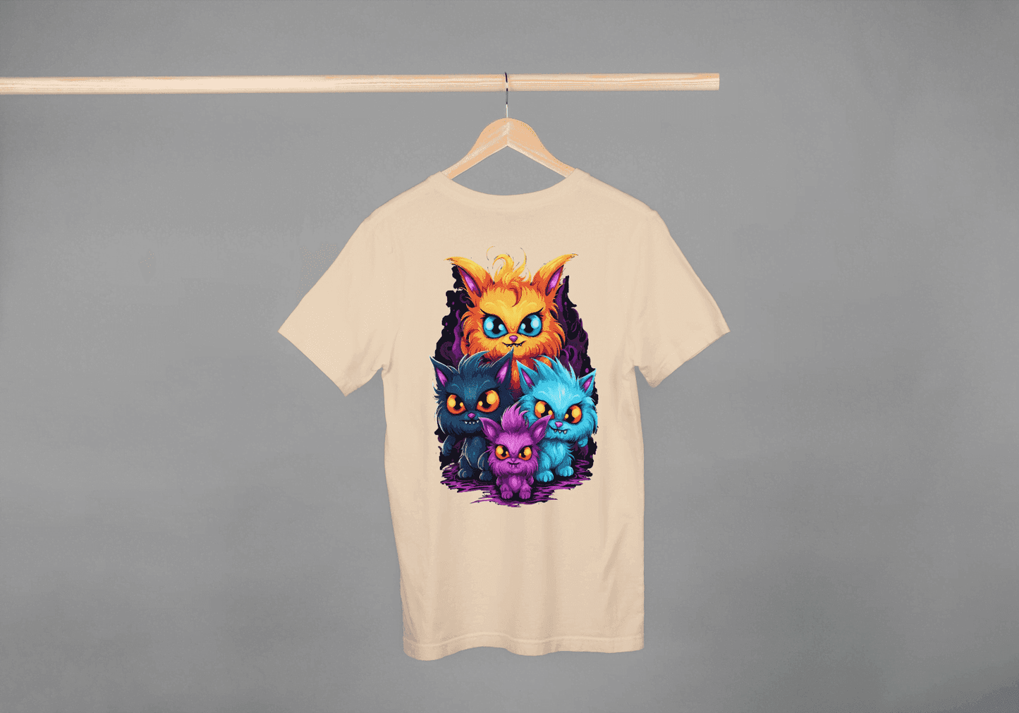 Vibrant Fantasy Cat Family: Cute Magical Kittens Tee - Essentia Attire