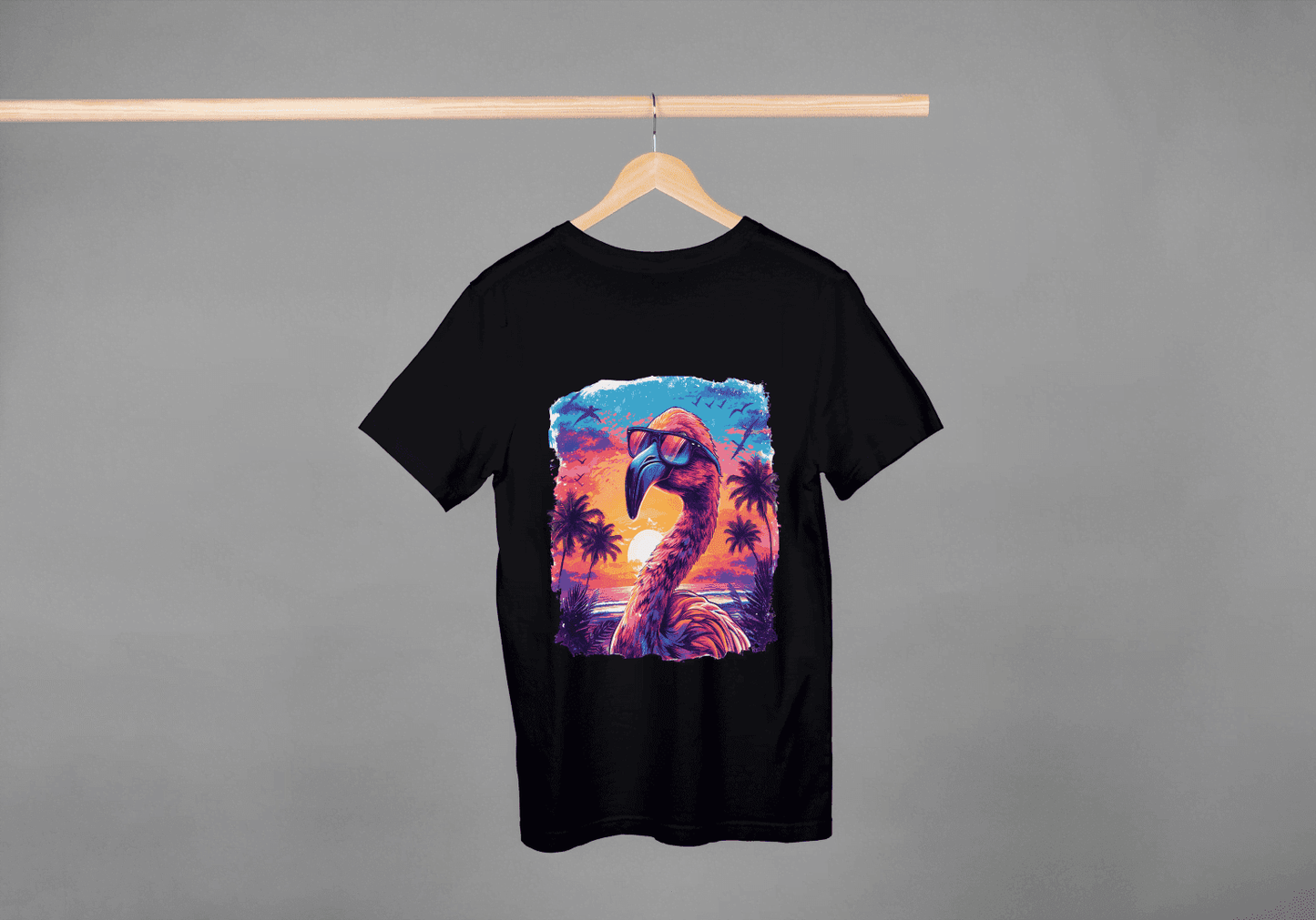 Cool Flamingo Sunset: Tropical Beach Graphic Tee - Essentia Attire