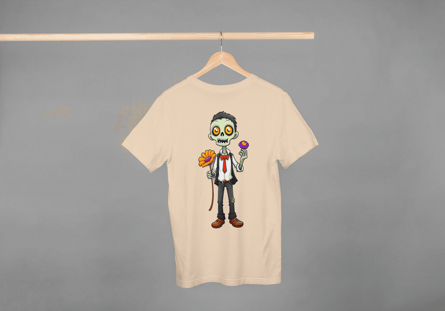 Cute Zombie with Flower: Funny Cartoon Tee - Essentia Attire