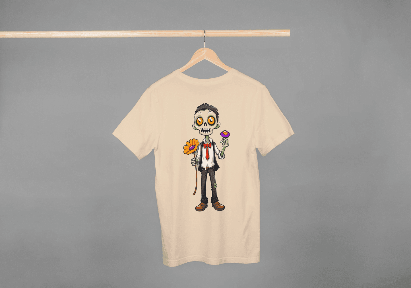 Cute Zombie with Flower: Funny Cartoon Tee - Essentia Attire