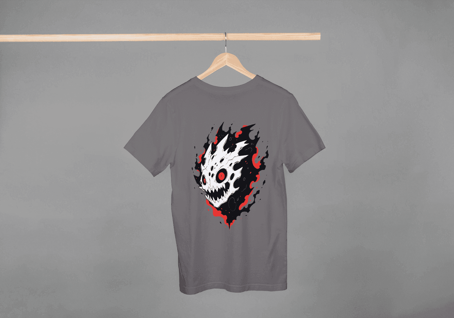 Fiery Skull Graphic: Edgy Demon Skull Tee - Essentia Attire