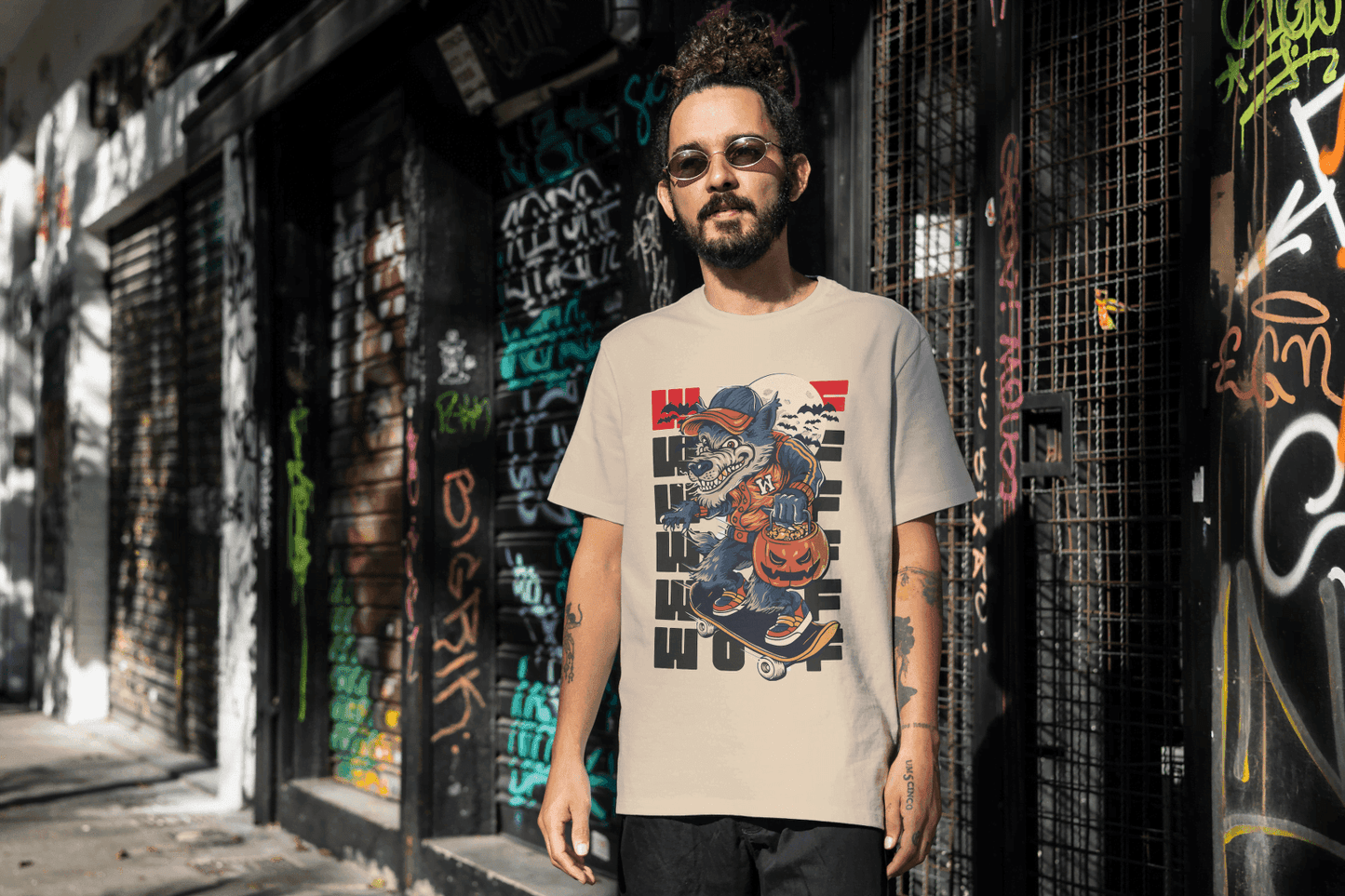 Funny Skateboard Werewolf: Halloween Wolf Graphic Tee - Essentia Attire