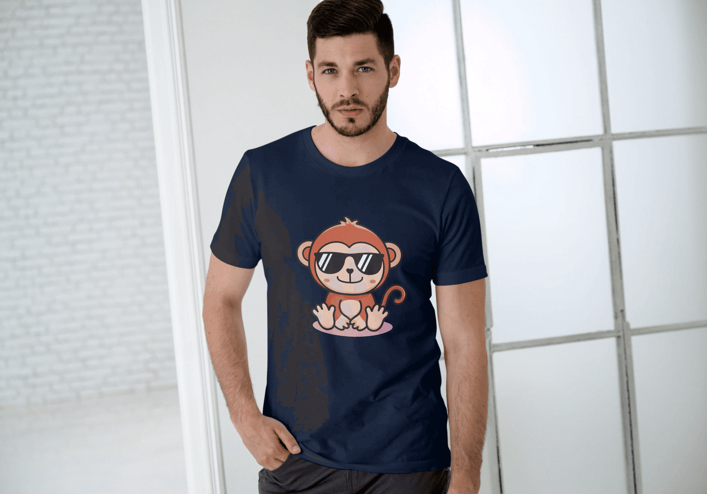 Cute Monkey Chilling: Cool Animal Graphic Tee - Essentia Attire