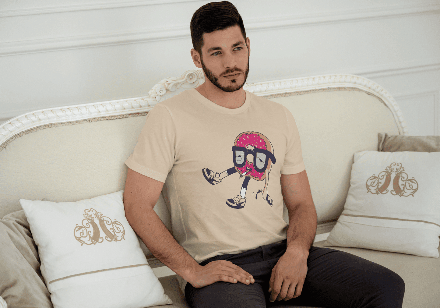 Rebellious Donut with Cigarette: Unique Artistic Design - Essentia Attire
