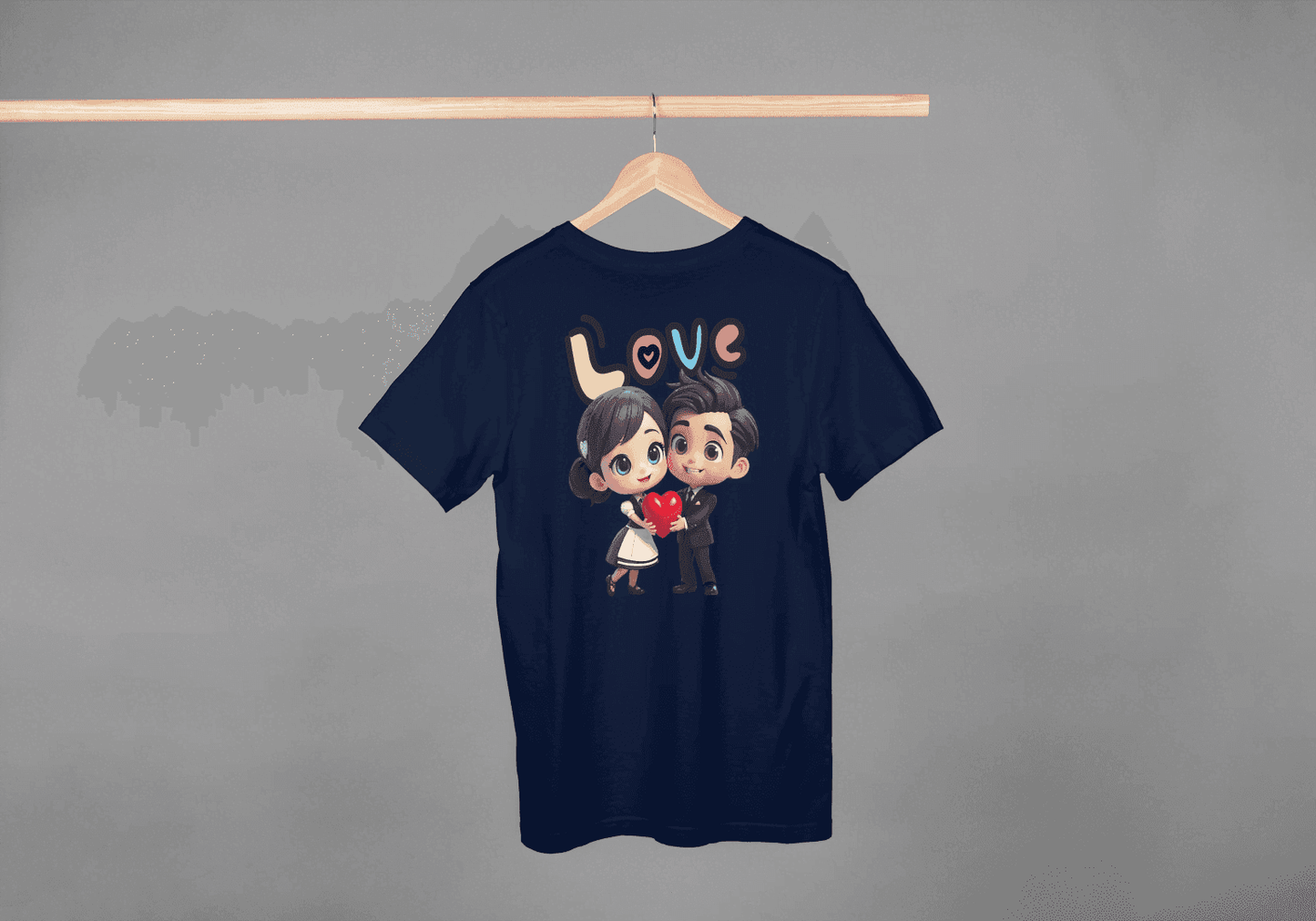 Cute Cartoon Couple Love: Unisex Romantic Graphic Tee - Essentia Attire