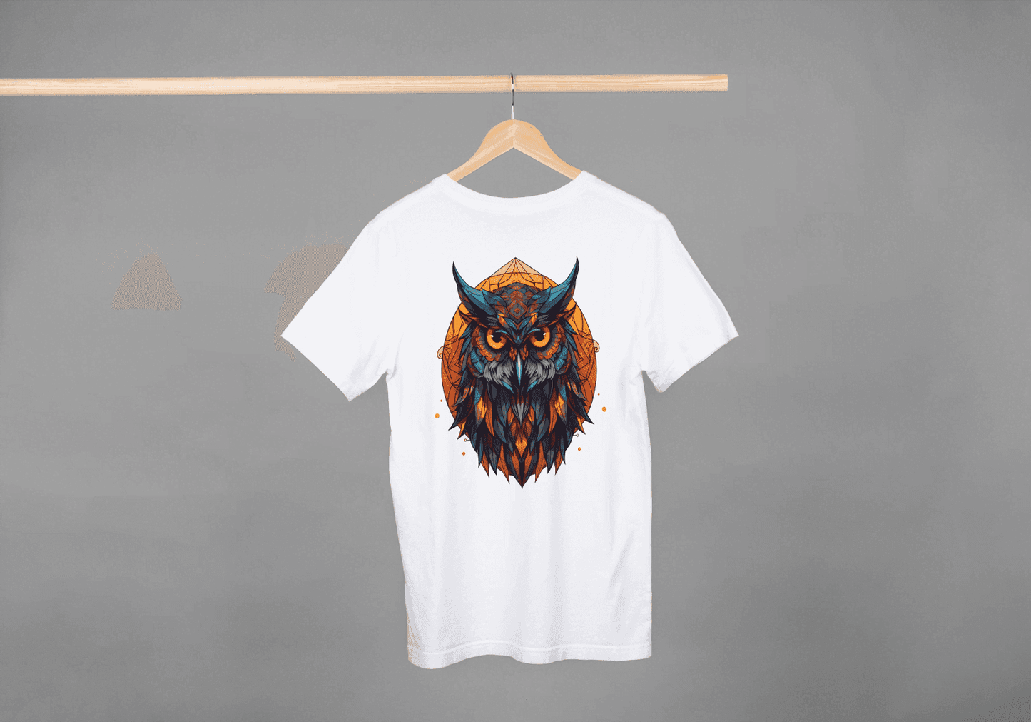 Geometric Owl: Vibrant Wisdom Graphic Tee - Essentia Attire