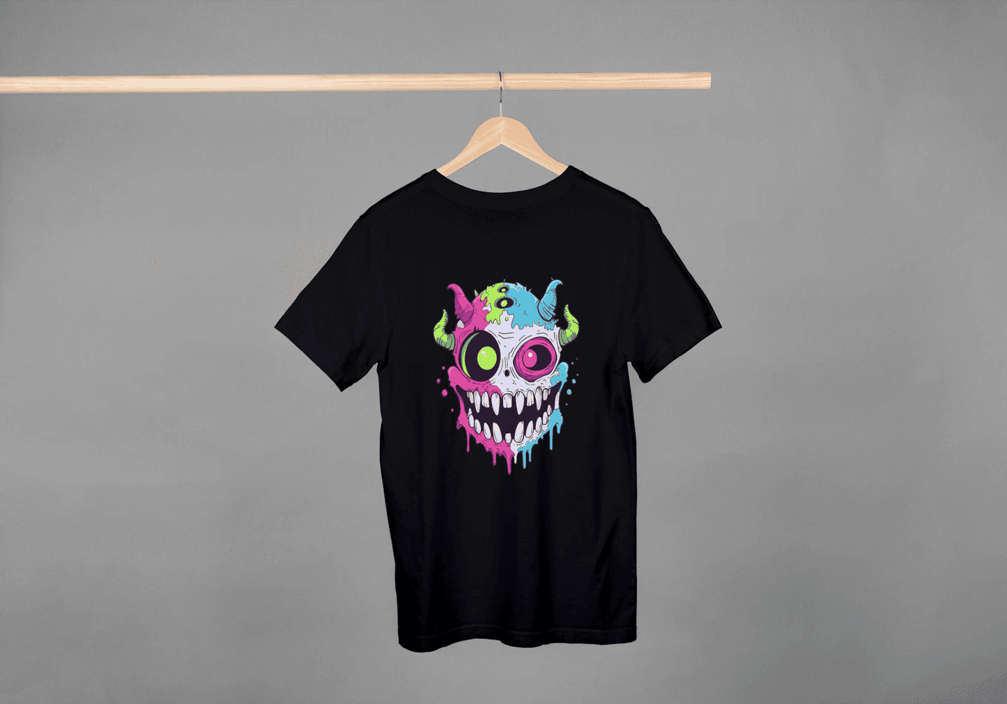 Vibrant Monster Head: Colorful Creature Graphic Tee - Essentia Attire