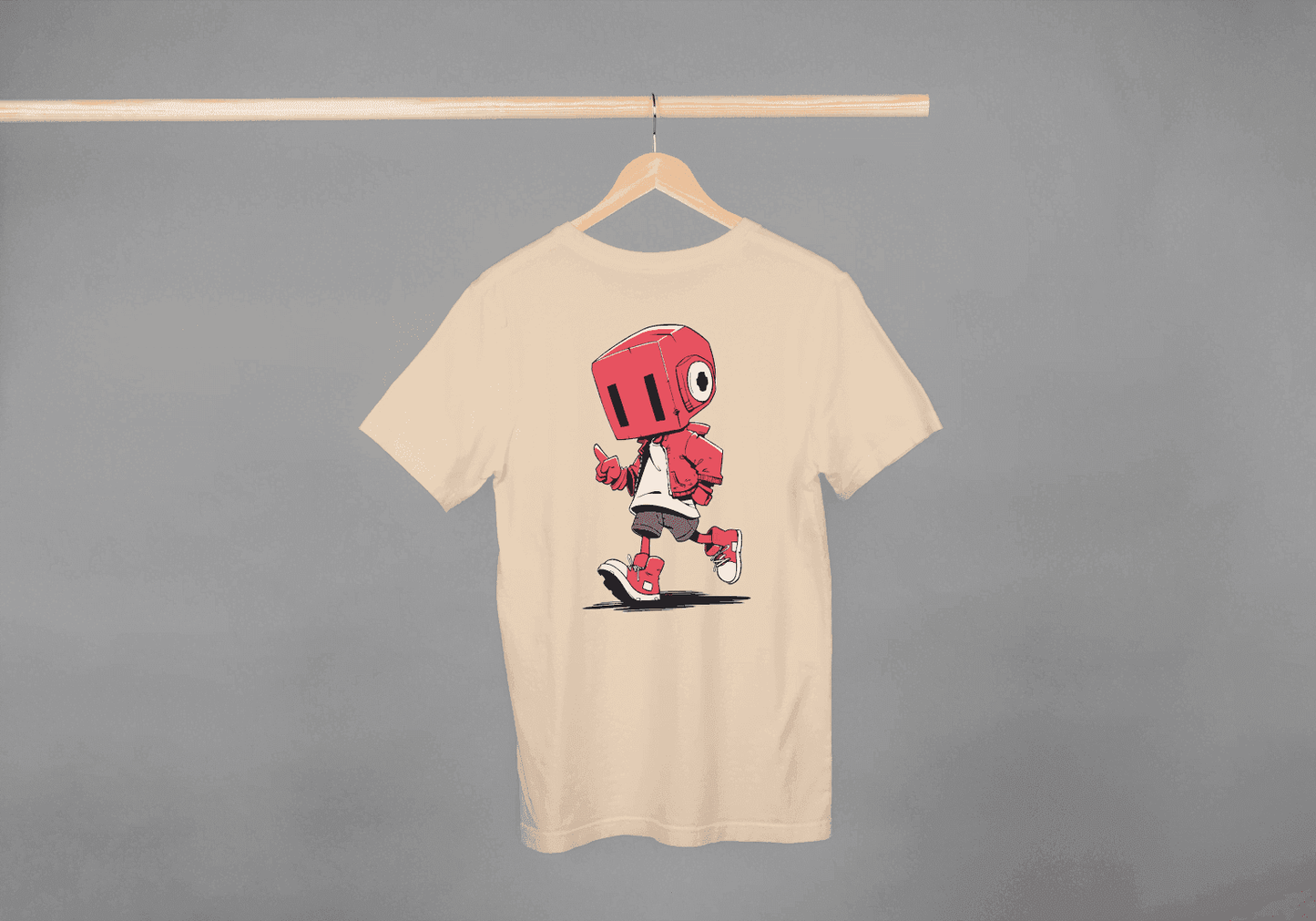 Cute Red Robot: Funny Cartoon Character Tee - Essentia Attire