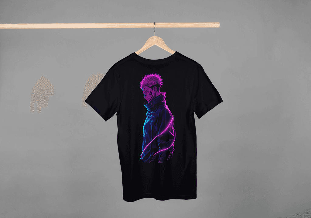 Jujutsu Kaisen Sukuna Neon Art Black T-Shirt - Essentia Attire