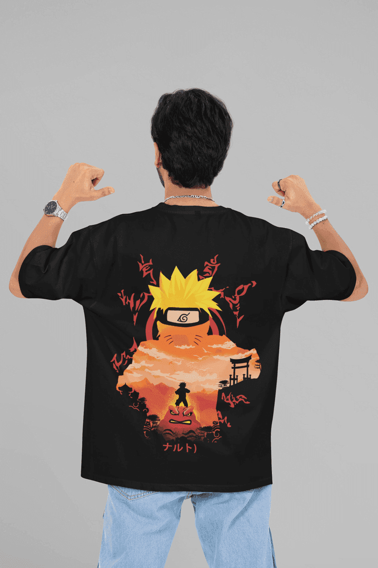Naruto Sage Mode | Kurama Nine-Tails Chakra Art Oversized T-Shirt - Essentia Attire