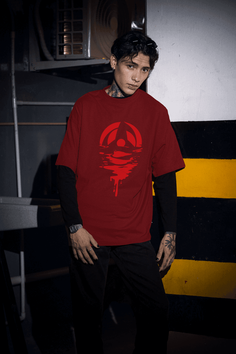 Liquid Mangekyo Sharingan | Naruto Inspired Uchiha Clan Art Oversized Tee - Essentia Attire