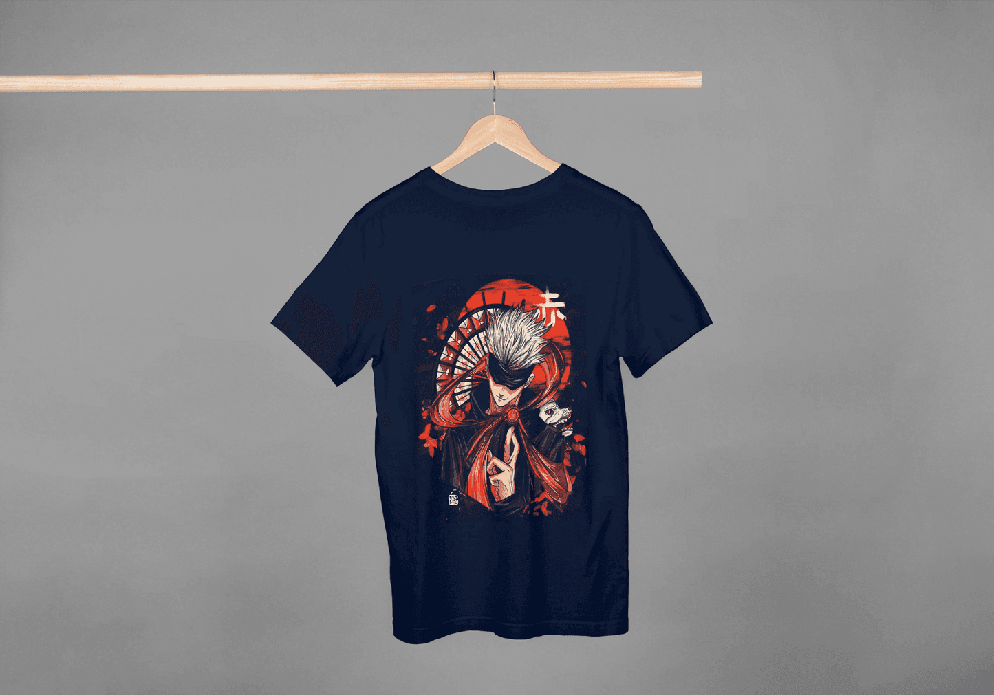 Anime Red Fan & White Haired Character: Japanese Style Tee - Essentia Attire