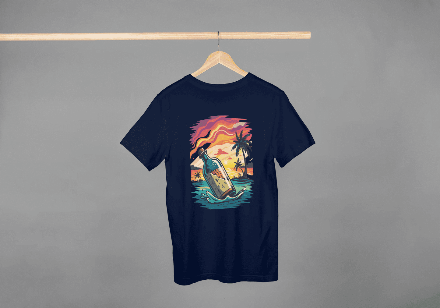 Message in a Bottle Sunset: Tropical Beach Vibes Tee - Essentia Attire