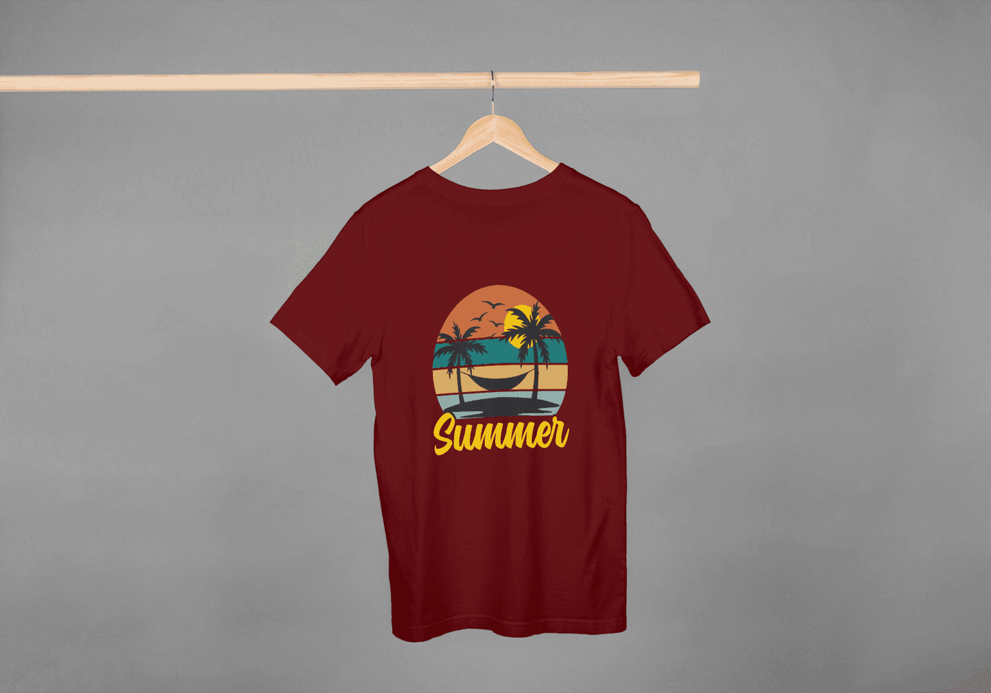 Summer Hammock & Palm Trees: Tropical Beach Sunset Tee - Essentia Attire