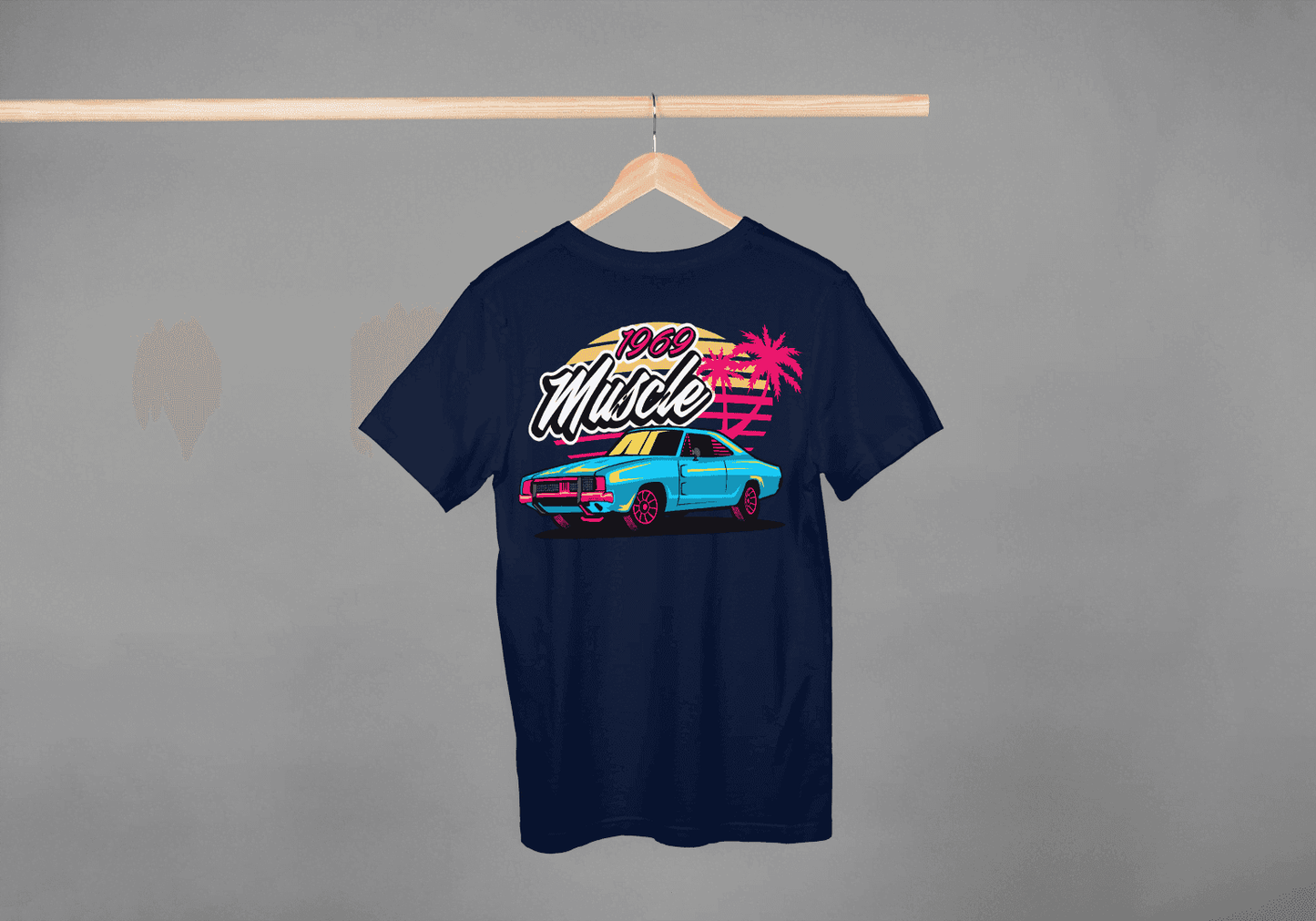 1969 Muscle Car Beach Sunset: Retro Vaporwave Tee - Essentia Attire