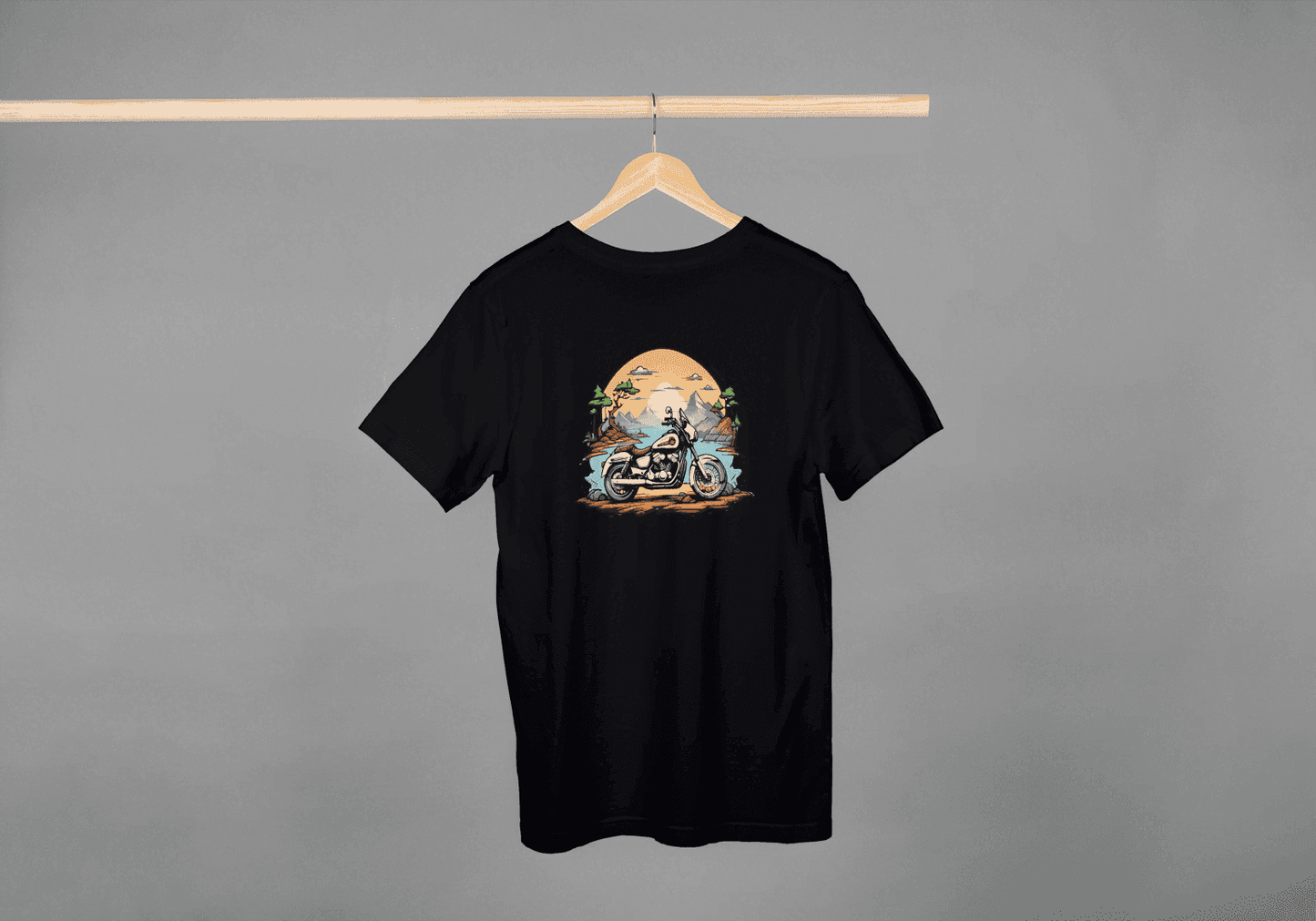 Skeleton Rider Motorcycle: Desert Sunset Biker Tee - Essentia Attire