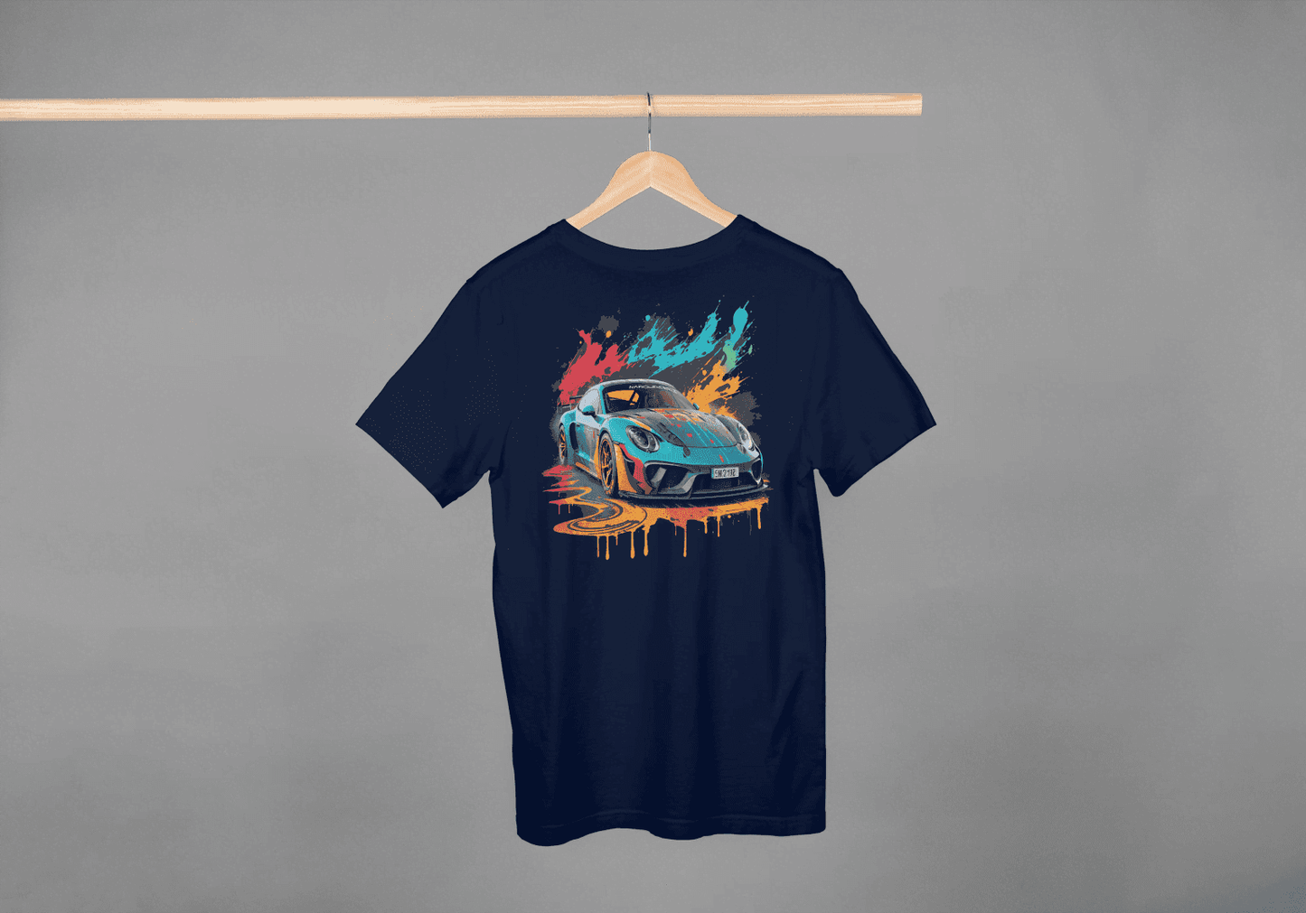 Sports Car Paint Splatter: Vibrant Auto Graphic Tee - Essentia Attire
