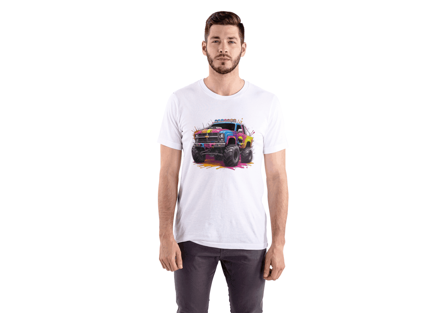 Vibrant Monster Truck: Paint Splatter Graphic Tee - Essentia Attire