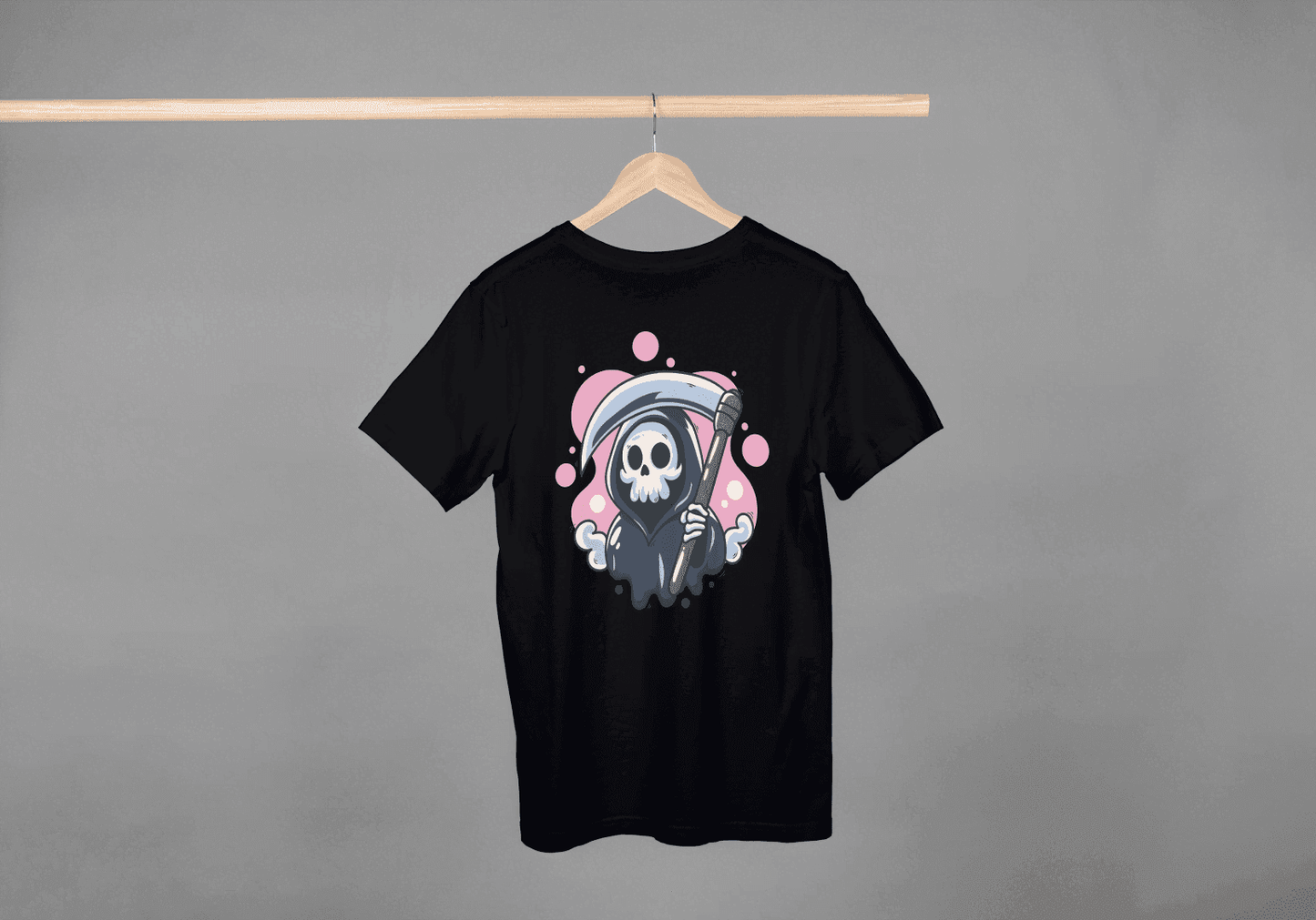 Cute Grim Reaper Skull: Kawaii Scythe Ghost Tee - Essentia Attire