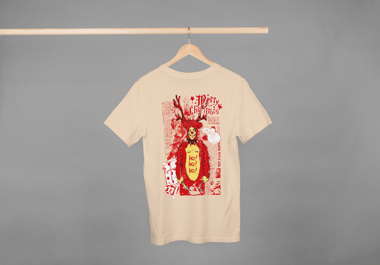 Grim Reindeer "Merry Christmas" Skull: Edgy Holiday Tee - Essentia Attire