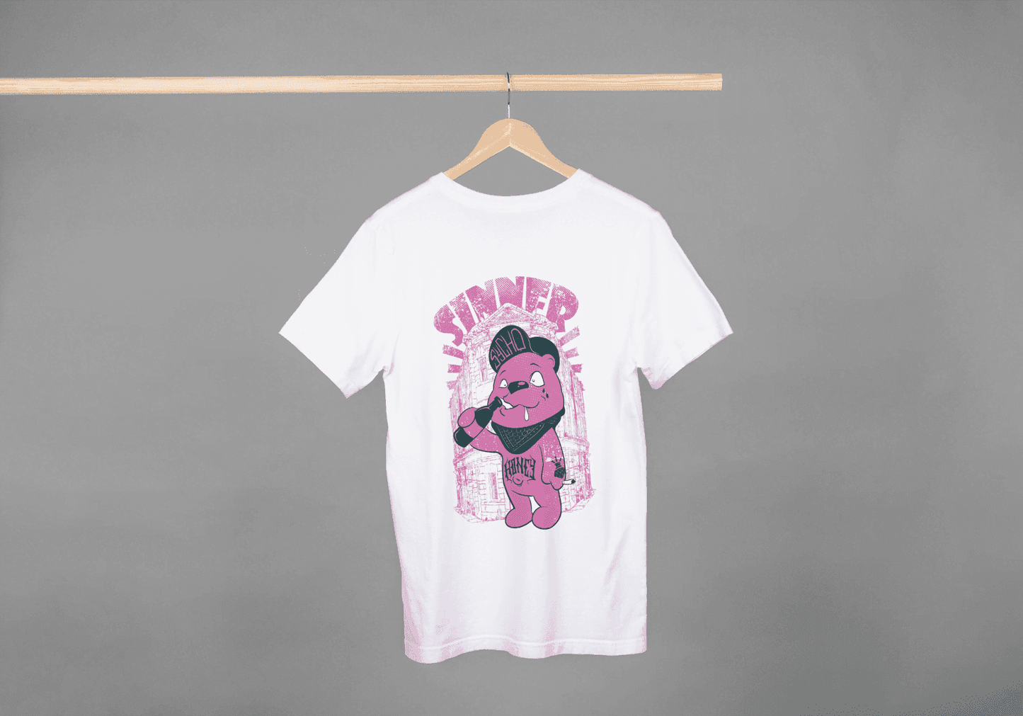 Sinner Forever Pink Bear: Cute Edgy Streetwear Tee - Essentia Attire