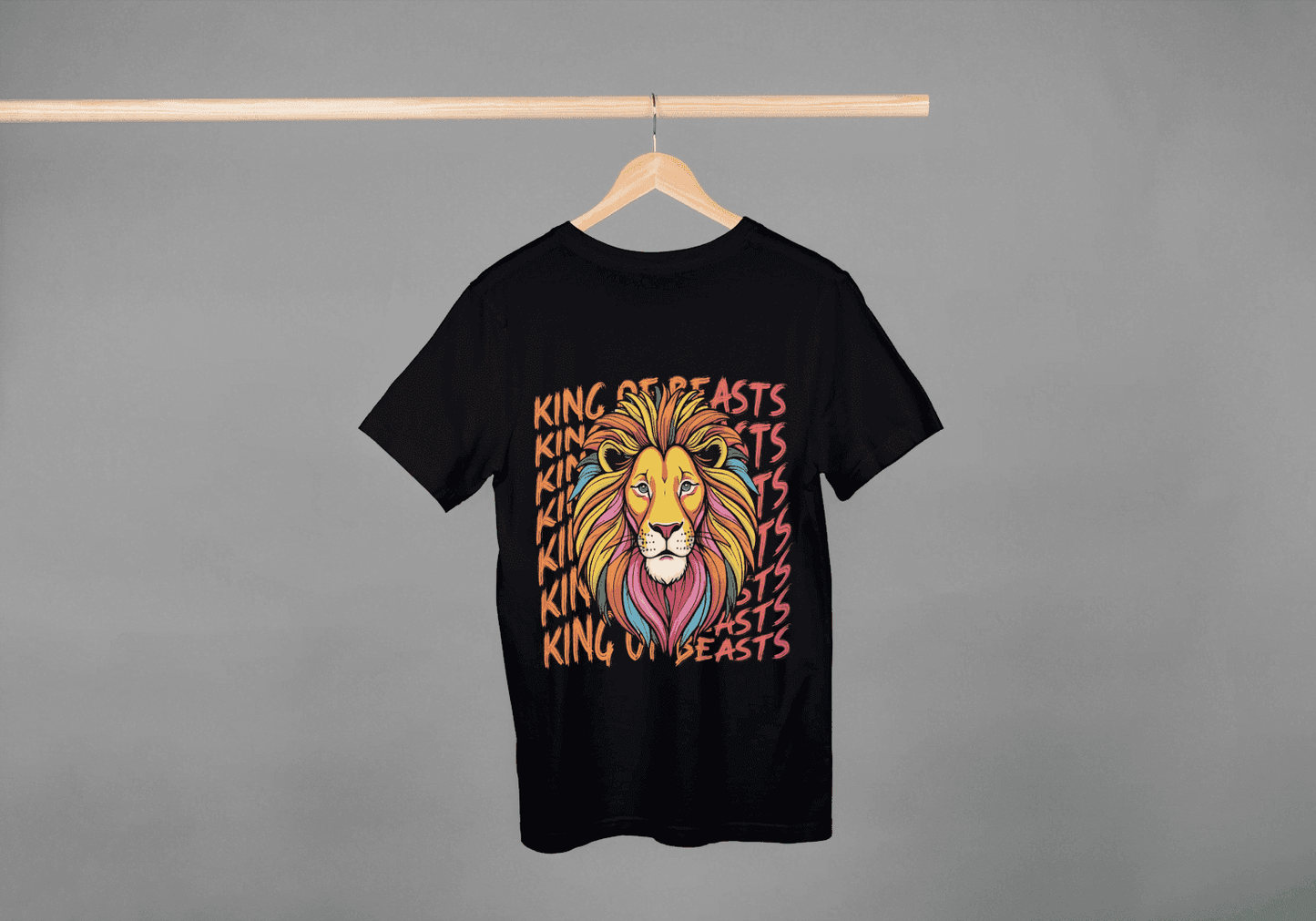 Colorful King of Beasts: Vibrant Lion Graphic Tee - Essentia Attire
