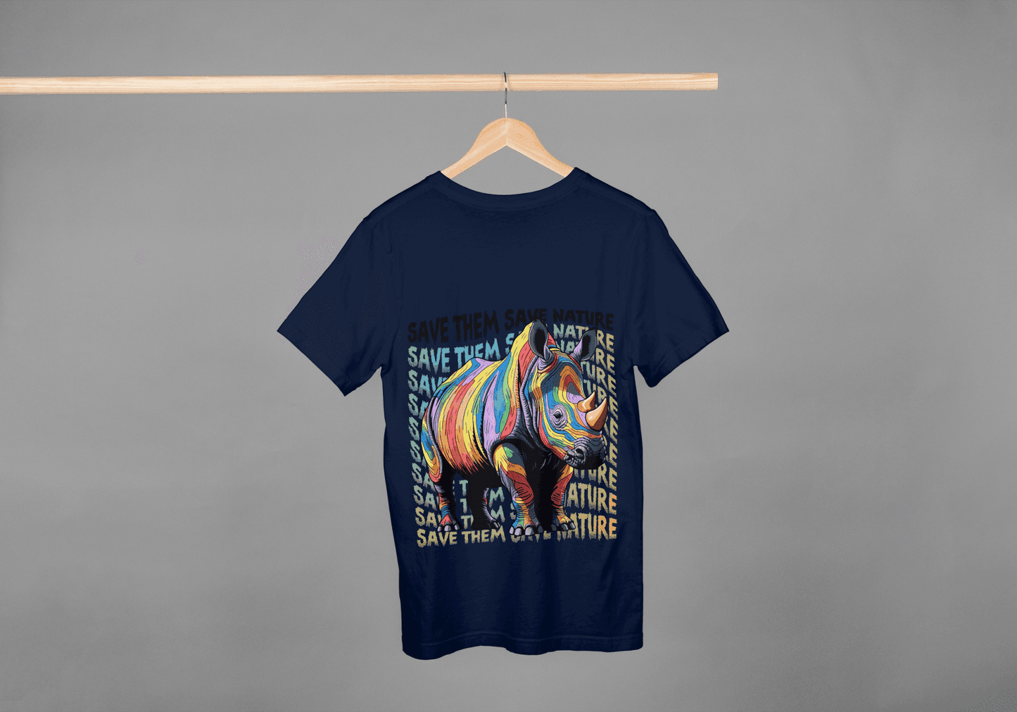 Colorful Rhino Conservation: "Save Them Save Nature" Graphic Tee - Essentia Attire