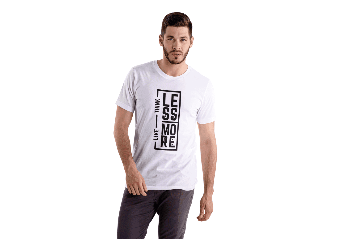 Think Less Live More Vertical Text Tee - Essentia Attire