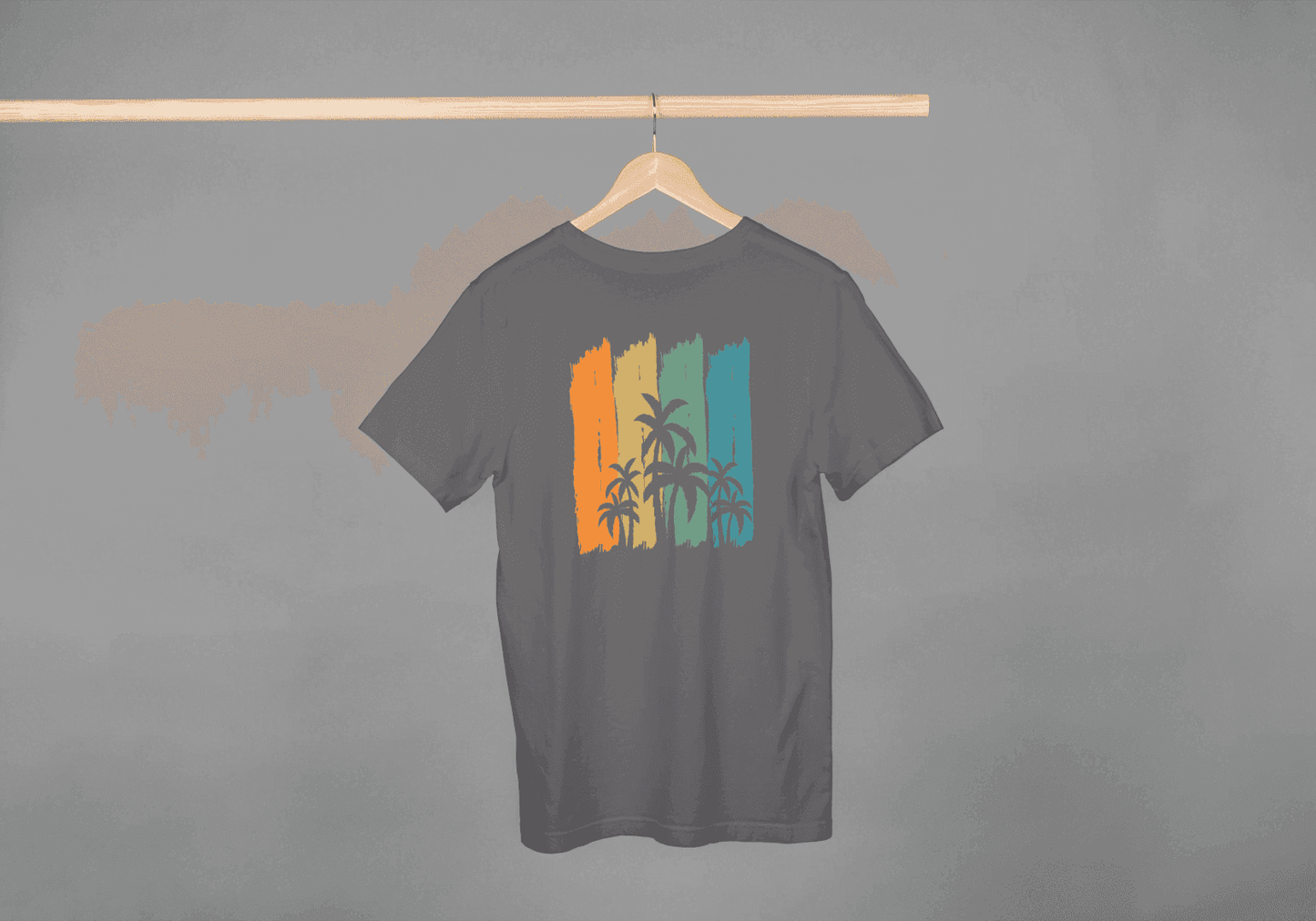 Tropical Palm Tree Stripes: Abstract Sunset Beach Tee - Essentia Attire