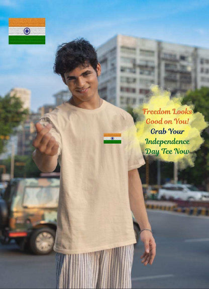 Indian Flag Tiranga Tee | Embroidered Patch Oversize Unisex T-Shirt - Essentia Attire