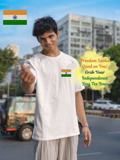 Indian Flag Tiranga Tee | Embroidered Patch Oversize Unisex T-Shirt - Essentia Attire