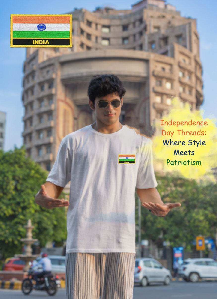 Indian Flag Embroidered Patch Unisex Oversize | Patriotic Tee - Essentia Attire