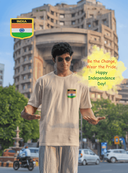 Flag Crest Tee | Embroidered Patch Unisex Oversize T-Shirt - Essentia Attire