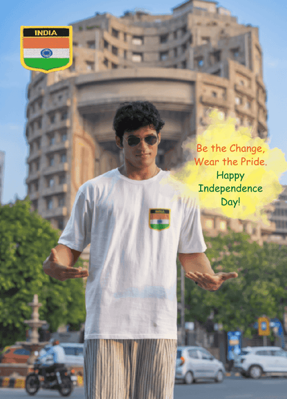 Flag Crest Tee | Embroidered Patch Unisex Oversize T-Shirt - Essentia Attire
