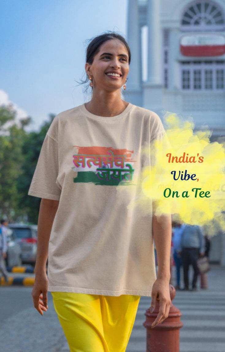 Satyameva Jayate T-shirt | India Motto Oversize Unisex Tee - Essentia Attire