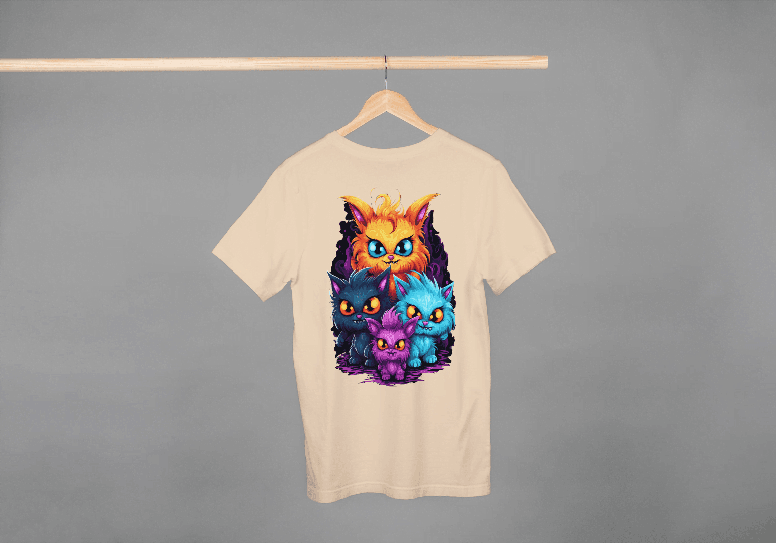 Vibrant Fantasy Cat Family: Cute Magical Kittens Tee - Essentia Attire