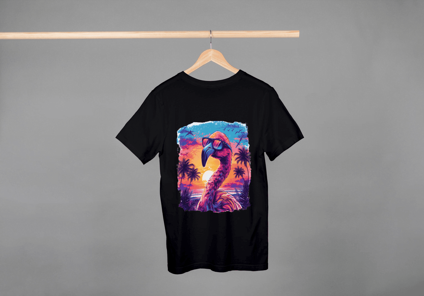 Cool Flamingo Sunset: Tropical Beach Graphic Tee - Essentia Attire