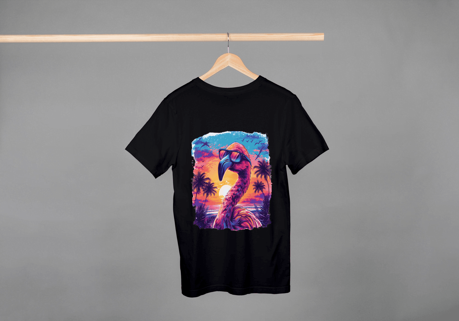 Cool Flamingo Sunset: Tropical Beach Graphic Tee - Essentia Attire