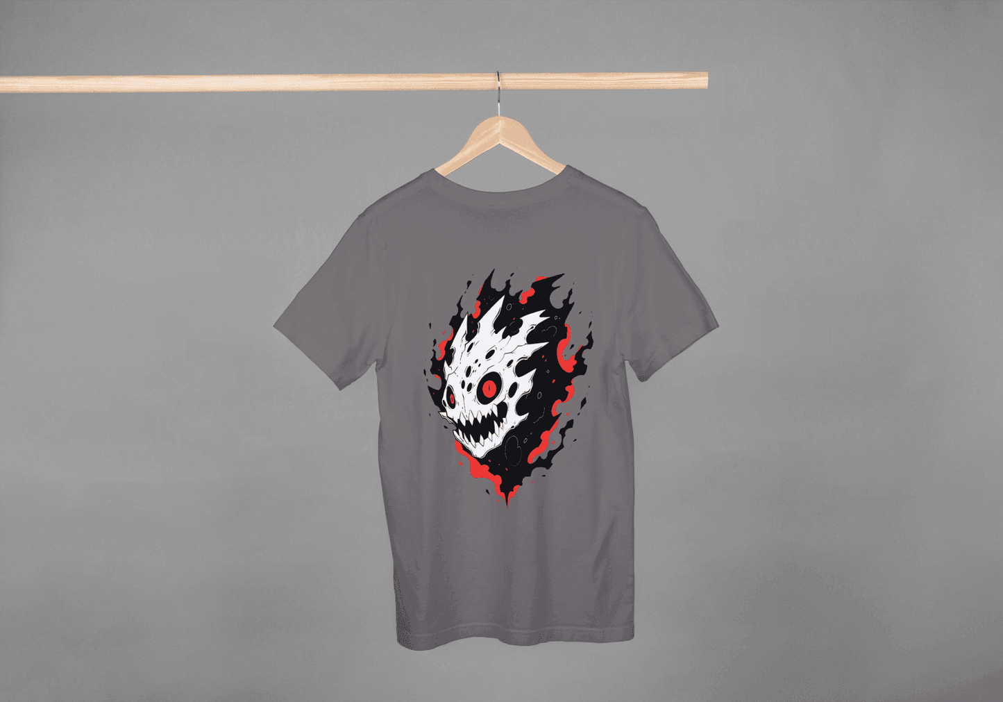Fiery Skull Graphic: Edgy Demon Skull Tee - Essentia Attire