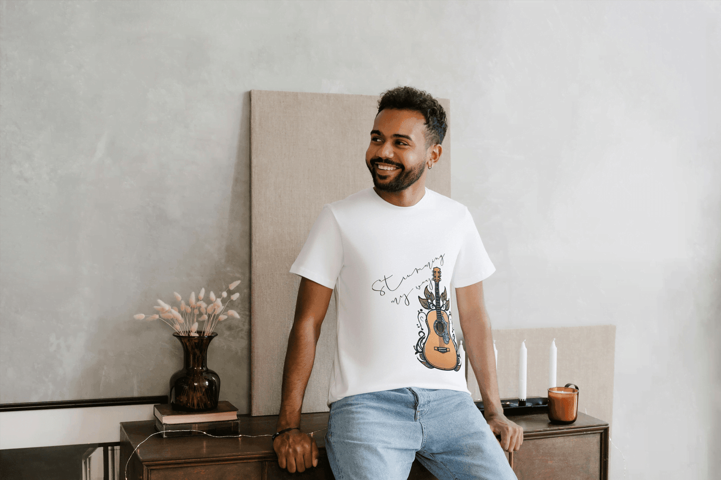 Acoustic Guitar & Leaves: Music Lover Tee - Essentia Attire