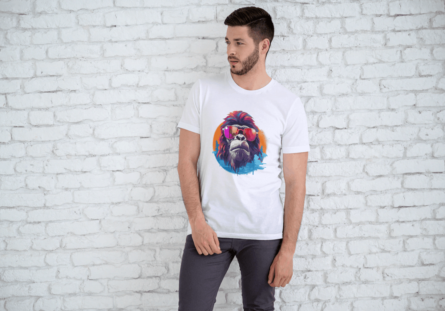 Cool Gorilla Sunglasses: Vibrant Animal Graphic Tee - Essentia Attire