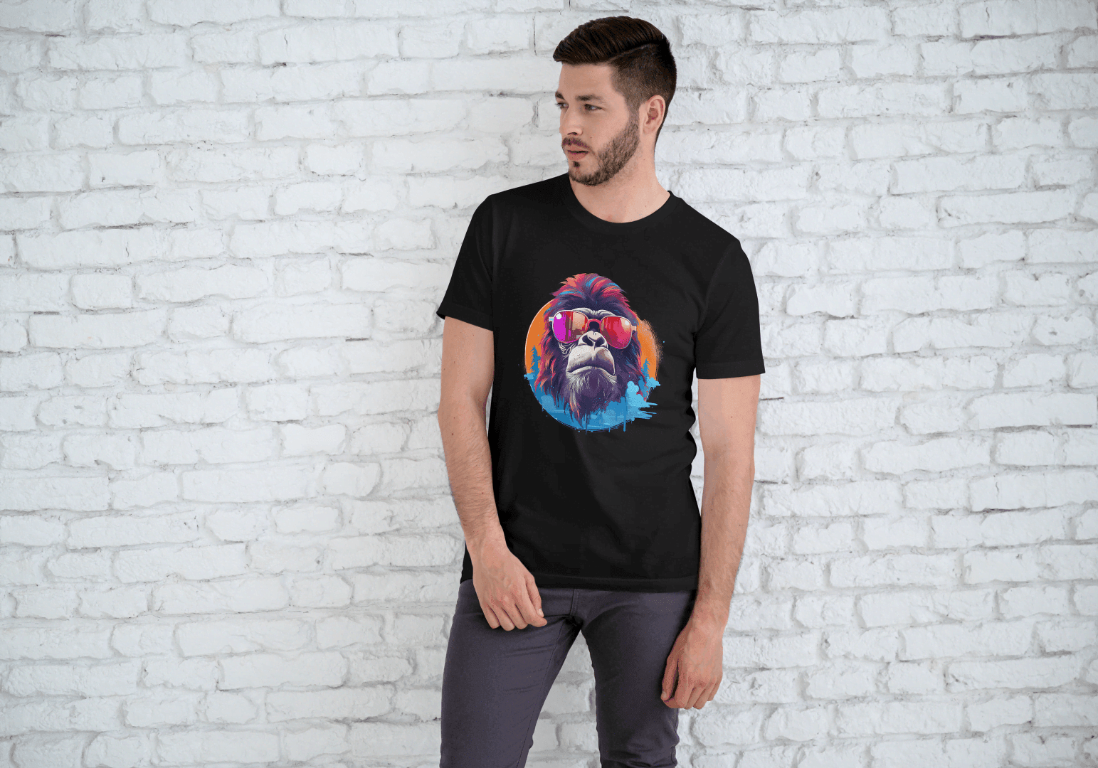 Cool Gorilla Sunglasses: Vibrant Animal Graphic Tee - Essentia Attire