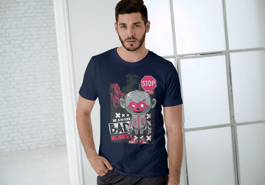 Red Mask Mischievous Monkey Tee: Be Aware Bad Monkey - Essentia Attire