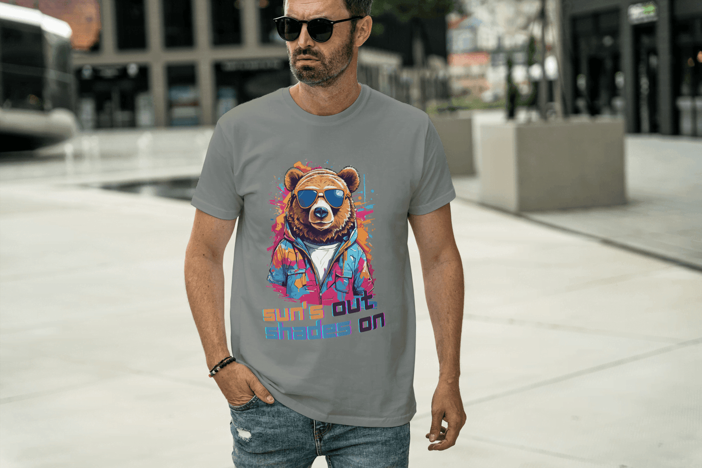 Sun's Out Shades On Bear Tee - Essentia Attire