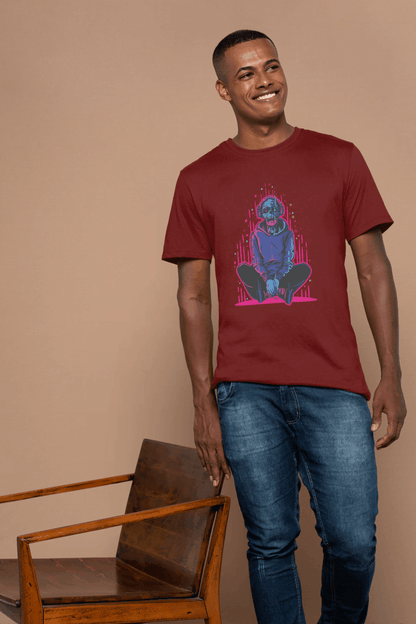 Neon Skull with Headphones: Vaporwave Aesthetic Tee - Essentia Attire