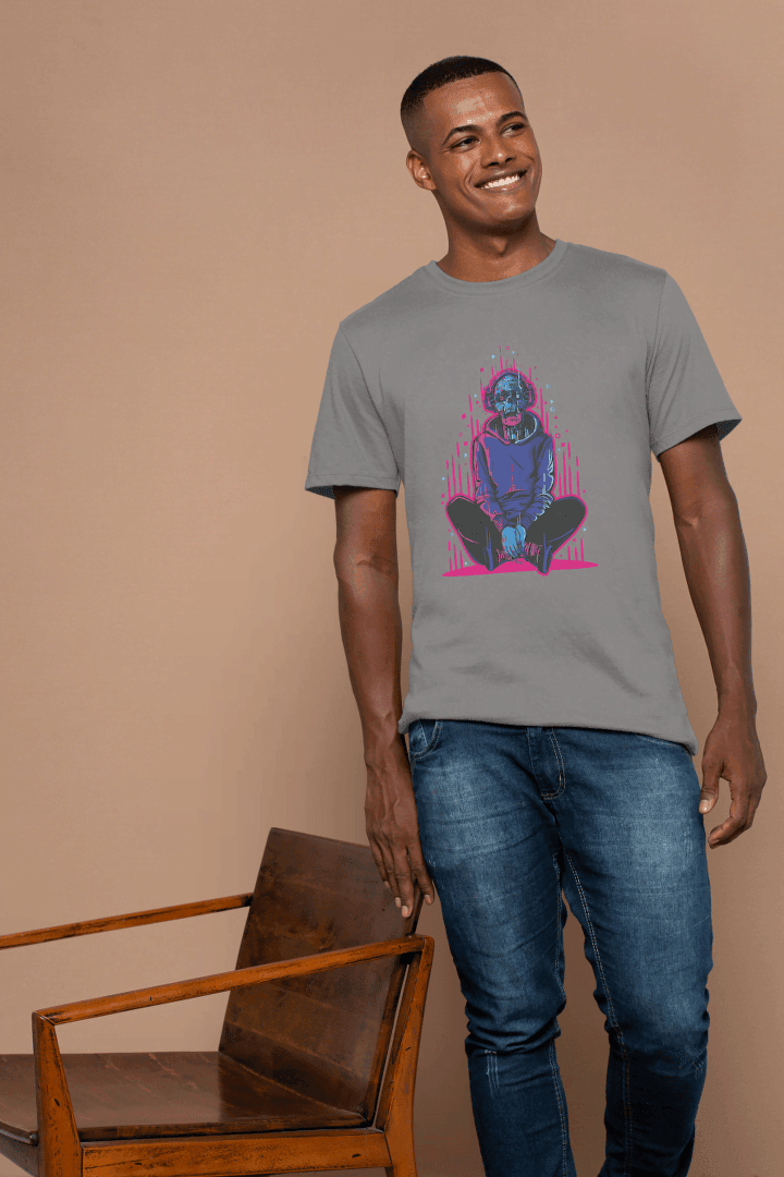 Neon Skull with Headphones: Vaporwave Aesthetic Tee - Essentia Attire