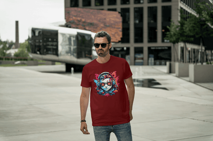 Vibrant Headphones Skull: Urban DJ Graphic Tee - Essentia Attire