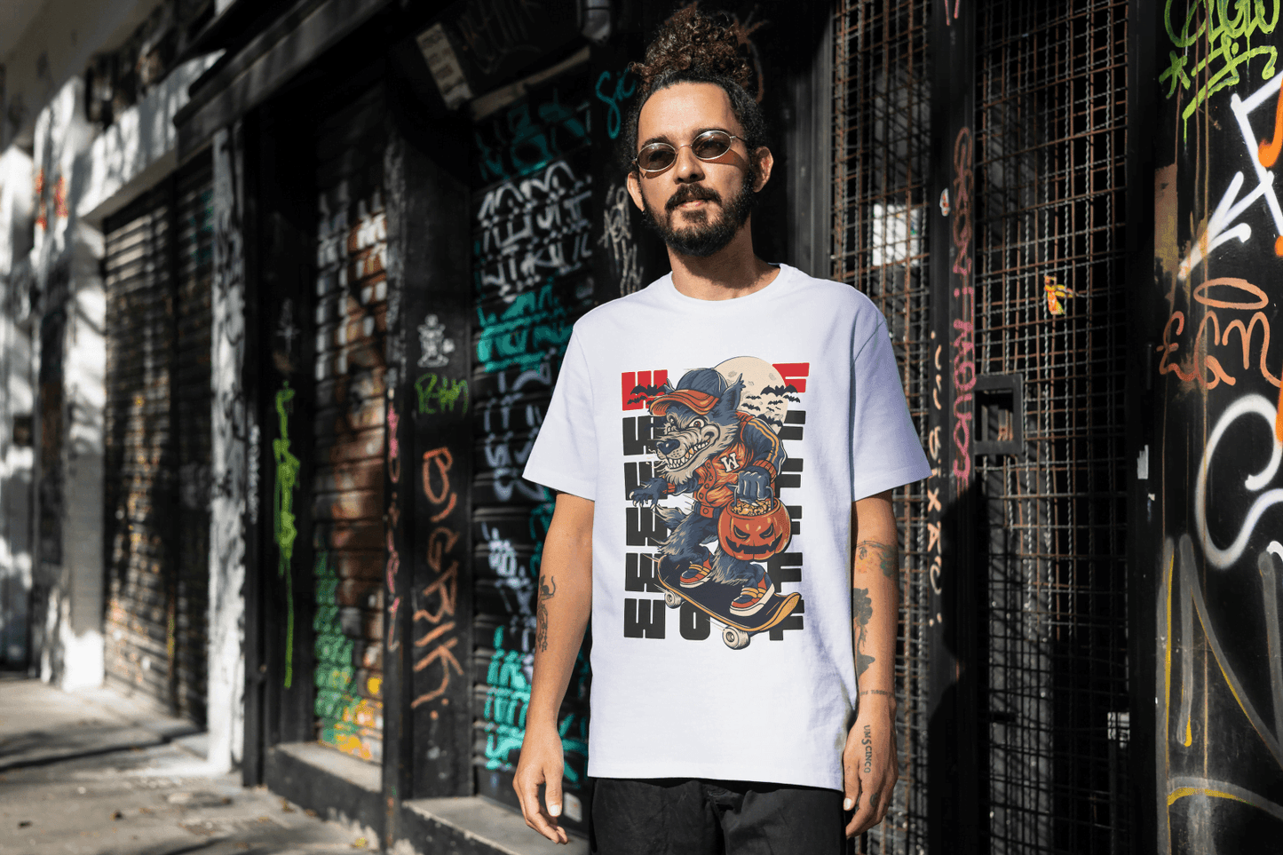 Funny Skateboard Werewolf: Halloween Wolf Graphic Tee - Essentia Attire
